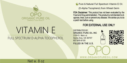 OPO Vitamin E Oil - Pure Full Spectrum D-Alpha Tocopherol from Wheat Germ (Soy-Free, 8 oz)