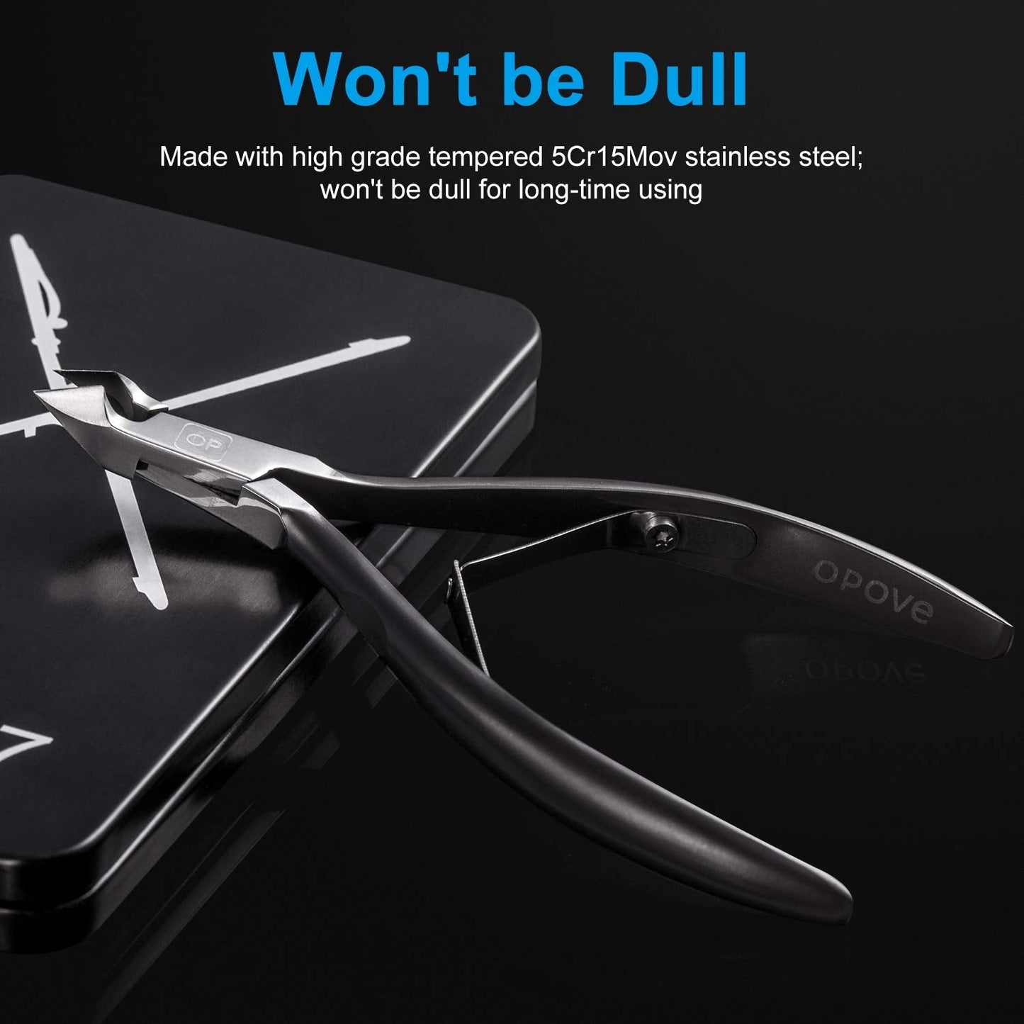 opove X7 Black Cuticle Nippers – Ultra-Sharp Stainless Steel Cutter, Ergonomic 3/4 Jaw for Salon & Home Nail Care
