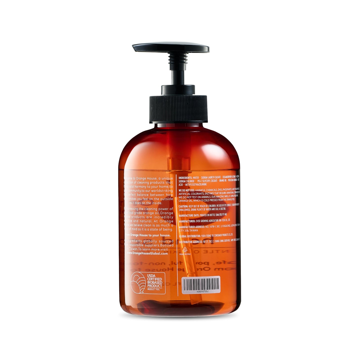 ORANGE HOUSE Liquid Hand Soap | Natural Food-Grade Orange Oil | 12 Fl Oz (3 Pack)