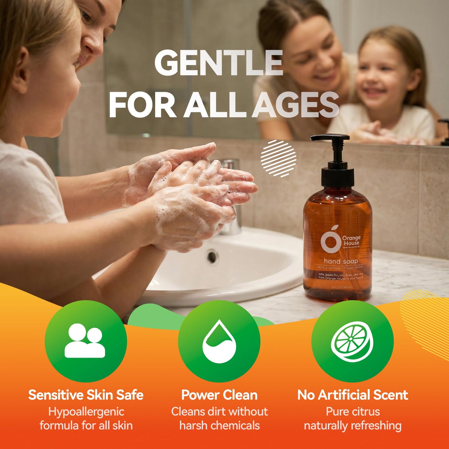Orange House Natural Liquid Hand Soap with Food-Grade Orange Oil – Cruelty-Free, Moisturizing, 12 Fl Oz