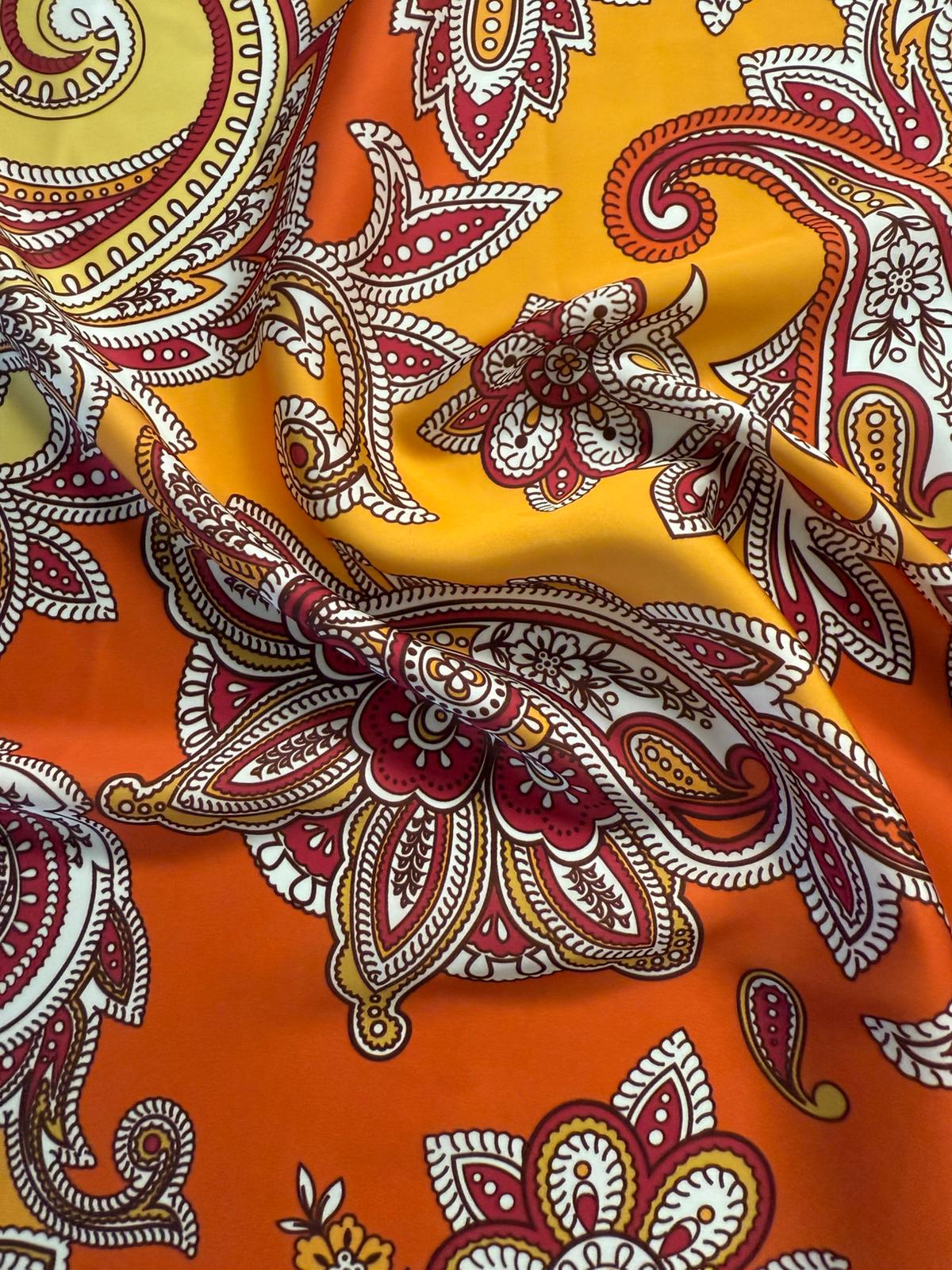 Orange & Pink Paisley Fabric by the Metre