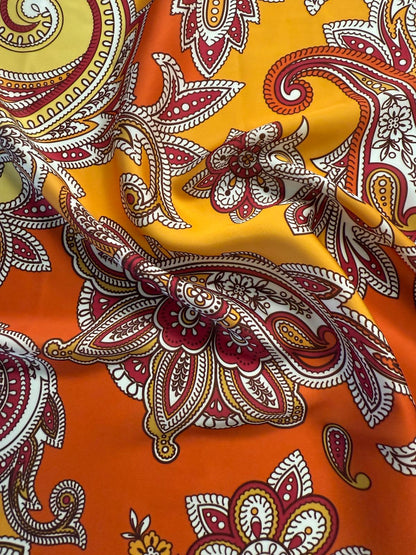 Orange & Pink Paisley Fabric by the Metre