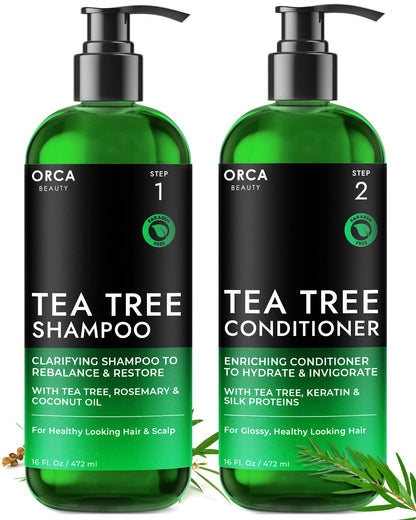 Orca Beauty Tea Tree Shampoo & Conditioner Set 2x16oz – Dandruff Care for Oily Hair