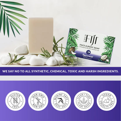 Organic Fiji Coco Fiji Soap Bar – Coconut Oil & Peppermint (Face & Body, 7 oz, Pack of 2)