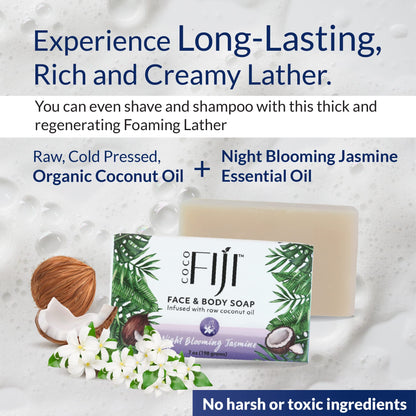 Coco Fiji Soap Bar with Organic Coconut Oil & Night Blooming Jasmine – Face & Body (Pack of 2)