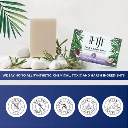 Coco Fiji Soap Bar with Organic Coconut Oil & Night Blooming Jasmine – Face & Body (Pack of 2)