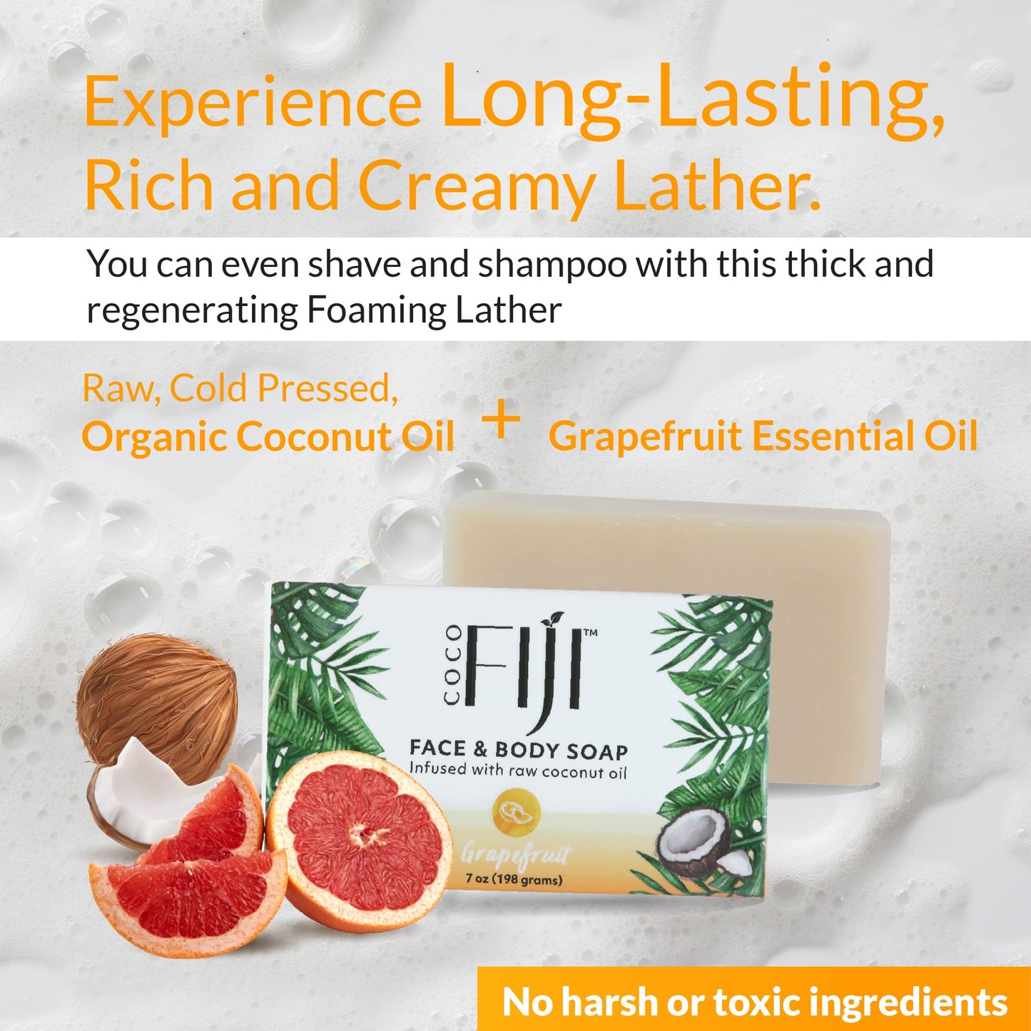 Organic Fiji Coco Fiji Soap Bar – Face & Body Moisturizing Soap with Coconut Oil & Grapefruit | Pack of 2