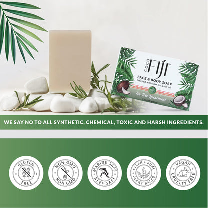Organic Fiji Coco Fiji Soap Bar – Coconut Oil & Tea Tree Spearmint for Face & Body (7 oz, Pack of 3)