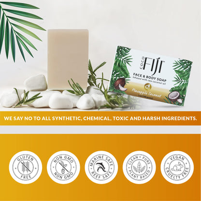 Organic Fiji Coco Fiji Soap Bar – Face & Body Hydration with Organic Coconut Oil & Pineapple Coconut Oil | 7 oz Pack of 3