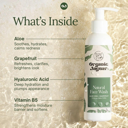 Organic Jaguar Aloe Vera & Grapefruit Face Wash with Hyaluronic Acid – Hydrating Pore Cleanser (6 fl oz)