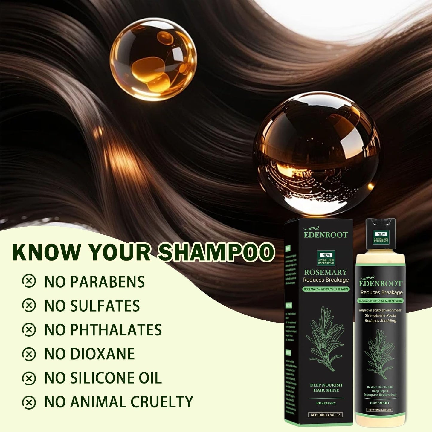 Organic Rosemary Hair Growth Shampoo with Hydrolyzed Keratin – Sulfate-Free Thickening (1 bottle)