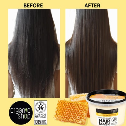 Organic Shop Honey & Almond Hair Strengthening Shampoo & Conditioner – Hydrate, Shine | Pack-2 | 100% Vegan