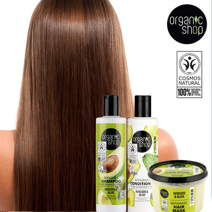 Organic Shop Avocado Repairing Shampoo & Conditioner – Hydrate Dry Hair, Vegan, Paraben & Sulfate Free, COSMOS Natural (Pack of 2)