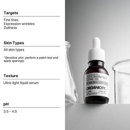 Organicity Argireline Solution 10% Acetyl Hexapeptide-8 Serum – 1.01 fl oz + 0.16 fl oz | Lifting & Firming