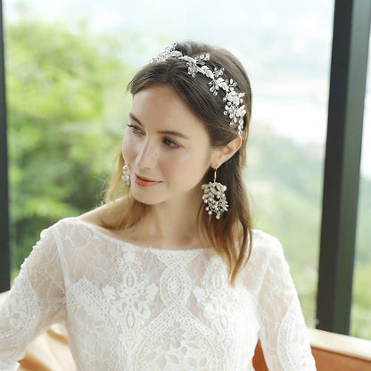 Oriamour Crystal Bridal Headband - Leaves Design, Silver, 12.6 Inches | Wedding Headpiece