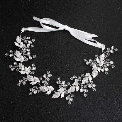 Oriamour Crystal Bridal Headband - Leaves Design, Silver, 12.6 Inches | Wedding Headpiece