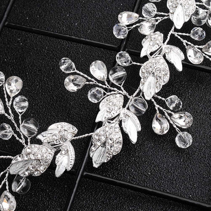 Oriamour Crystal Bridal Headband - Leaves Design, Silver, 12.6 Inches | Wedding Headpiece
