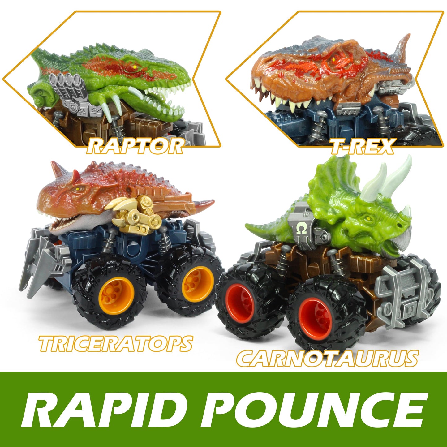 Oriate Dinosaur Monster Truck – Triceratops & Carnotaurus Push & Go Cars for Kids 3-8