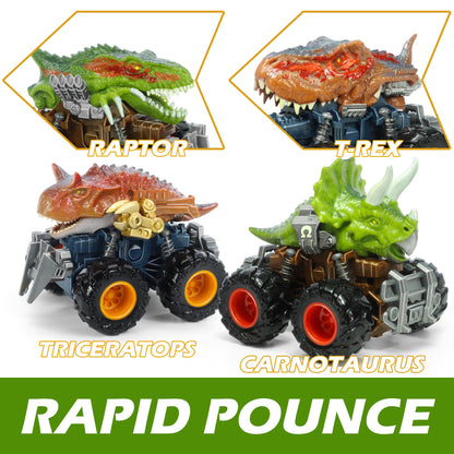 Oriate Dinosaur Monster Truck – Triceratops & Carnotaurus Push & Go Cars for Kids 3-8