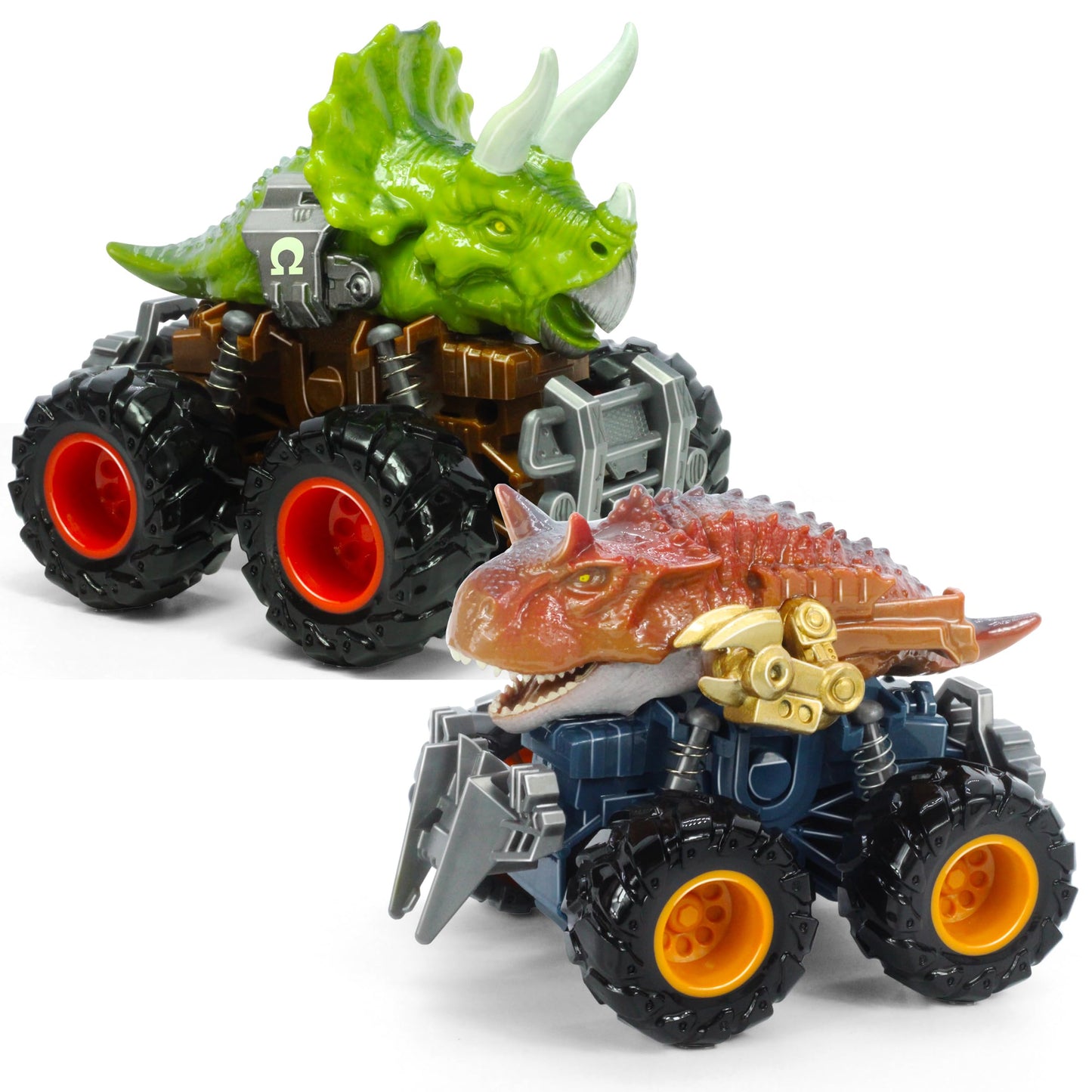 Oriate Dinosaur Monster Truck – Triceratops & Carnotaurus Push & Go Cars for Kids 3-8