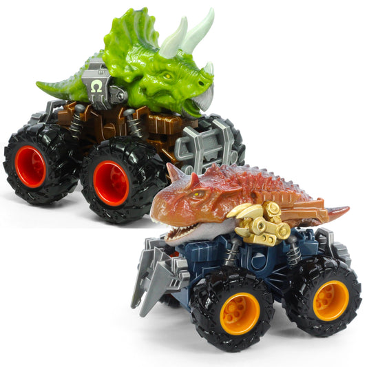 Oriate Dinosaur Monster Truck – Triceratops & Carnotaurus Push & Go Cars for Kids 3-8