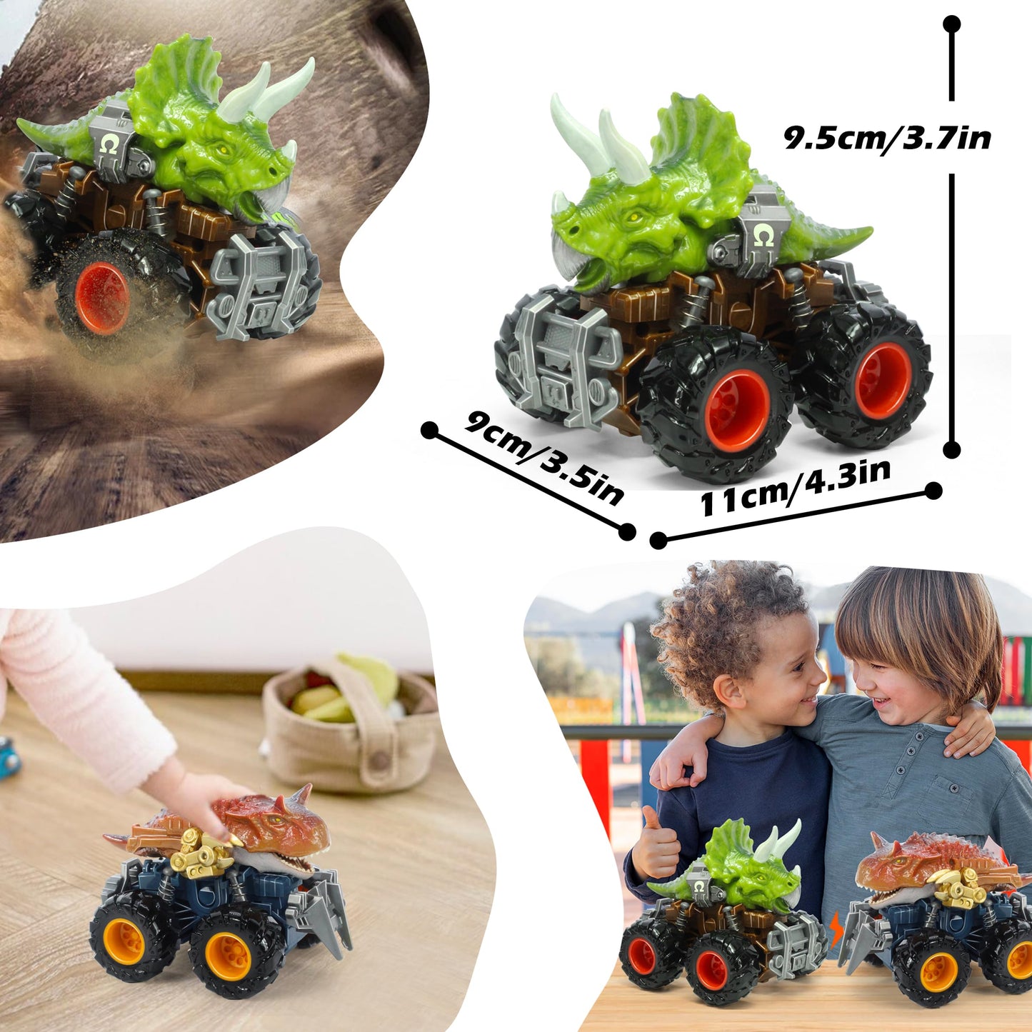 Oriate Dinosaur Monster Truck – Triceratops & Carnotaurus Push & Go Cars for Kids 3-8