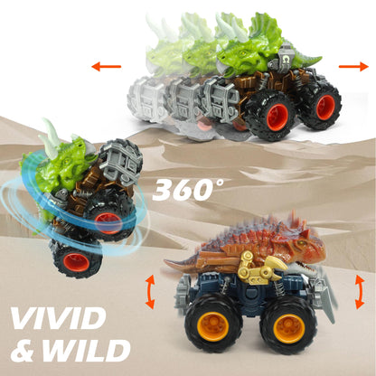 Oriate Dinosaur Monster Truck – Triceratops & Carnotaurus Push & Go Cars for Kids 3-8