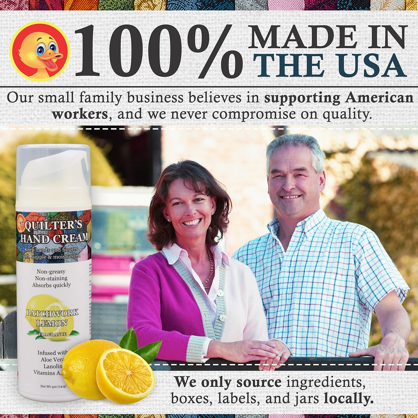Original Udder Balm Quilter's Hand Cream – Patchwork Lemon, 5 Oz | Ultra-Hydrating, Fast-Absorbing USA Made