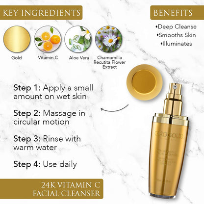 Orogold 24K Vitamin C Facial Cleanser - Gentle Foaming Gel for All Skin Types
