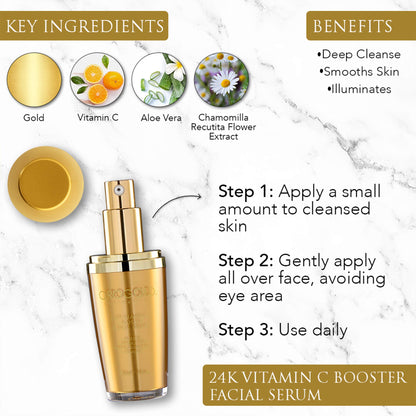 Orogold 24K Vitamin C Facial Serum – Anti-Aging, Brightening with Gold, 1 Fl Oz