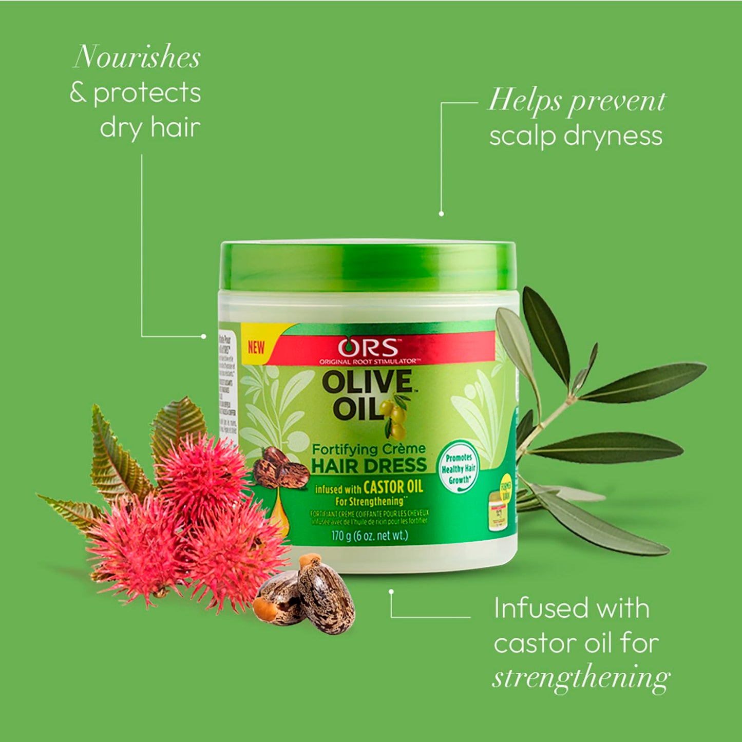 ORS Olive Oil Fortifying Cream Hair Dress with Castor Oil – Strengthening Moisturizer 6 oz (Pack of 2)