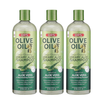 ORS Olive Oil Deep Cleansing Creamy Aloe Shampoo with Aloe Vera – Rejuvenating Moisture, 16 oz (Pack of 3)