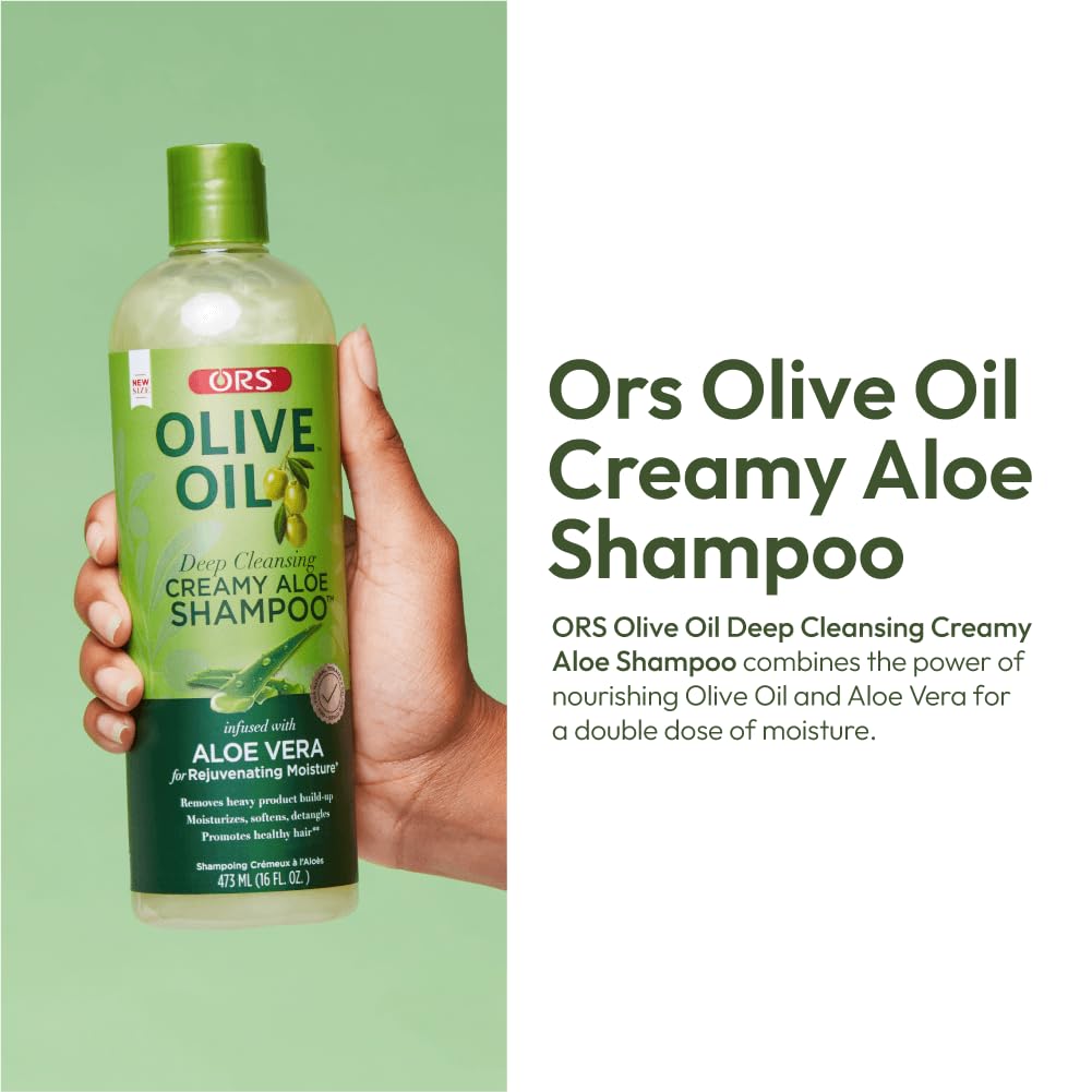 ORS Olive Oil Deep Cleansing Creamy Aloe Shampoo with Aloe Vera – Rejuvenating Moisture, 16 oz (Pack of 3)
