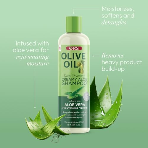 ORS Olive Oil Moisture Restore Creamy Aloe Shampoo with Aloe Vera – 12.5 oz (Pack of 2)