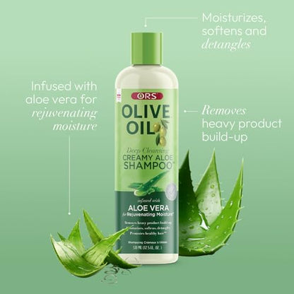 ORS Olive Oil Moisture Restore Creamy Aloe Shampoo with Aloe Vera – 12.5 oz (Pack of 2)