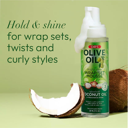ORS Olive Oil Wrap Set Mousse – Hold & Shine, Coconut Oil, 2x7 oz