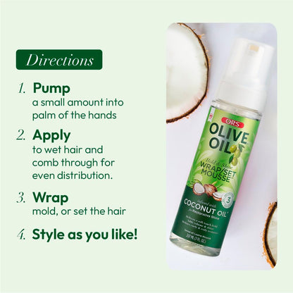 ORS Olive Oil Wrap Set Mousse – Hold & Shine, Coconut Oil, 2x7 oz