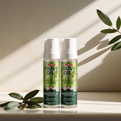 ORS Olive Oil Wrap Set Mousse – Hold & Shine, Coconut Oil, 2x7 oz