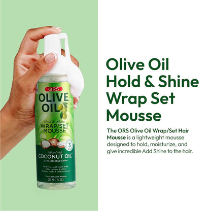 ORS Olive Oil Wrap Set Mousse – Hold & Shine, Coconut Oil, 2x7 oz