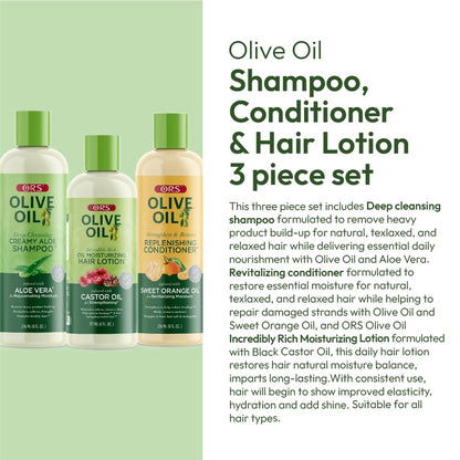 ORS Olive Oil Shampoo, Conditioner & Hair Lotion 3-Piece Set | Stronger, Healthier Hair