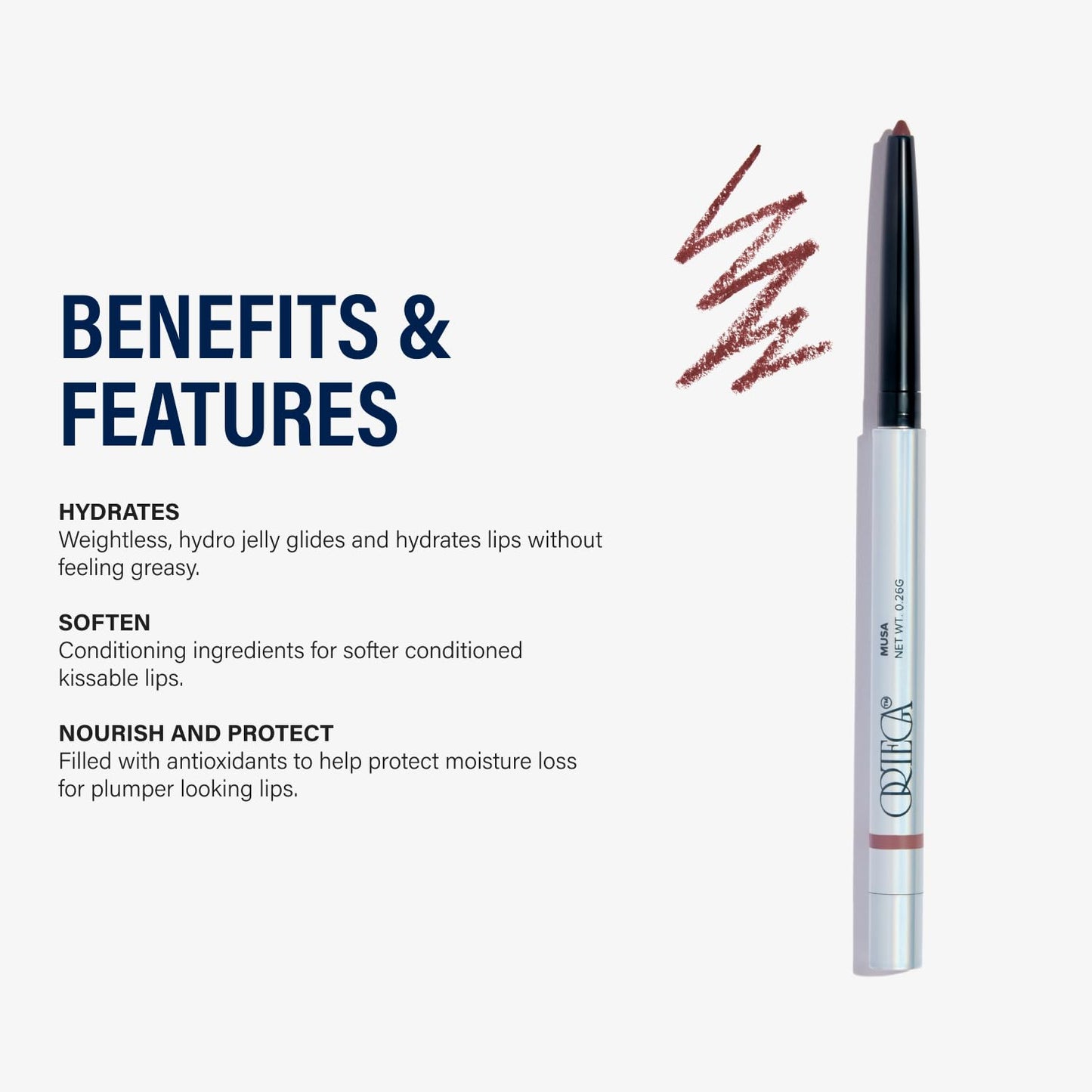 Ortega Beauty Soft Contour Lip Liner by Etienne – Flex Precision Tip, Blue Agave