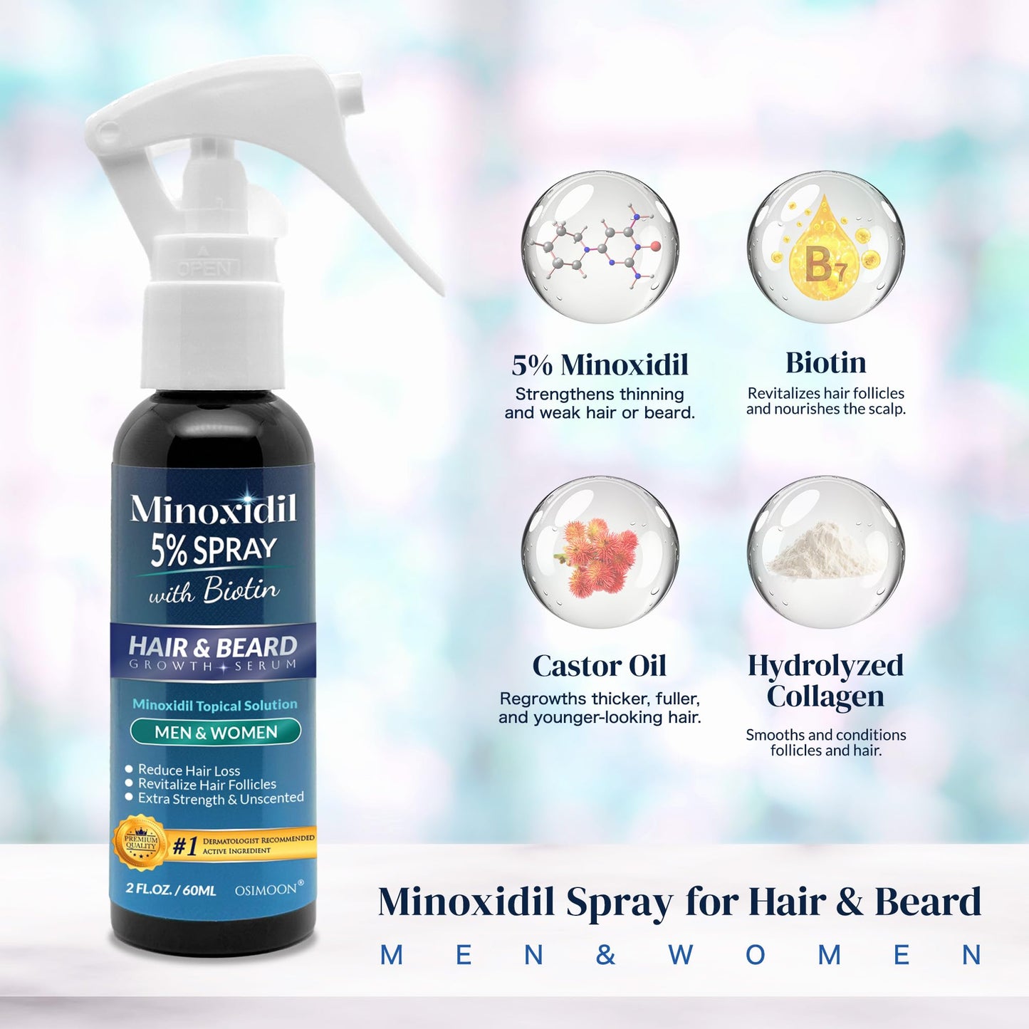 OSIMOON 5% Minoxidil Hair Growth Spray for Men & Women – 180ml