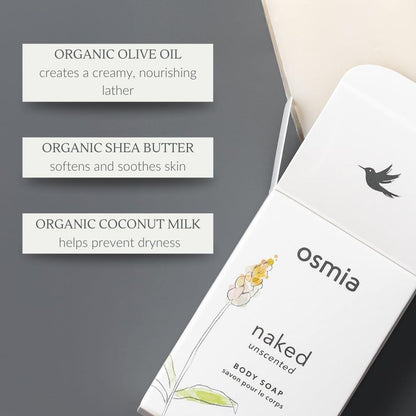 Osmia Naked Body Soap | Unscented for Sensitive Skin | 4 oz (113 g)