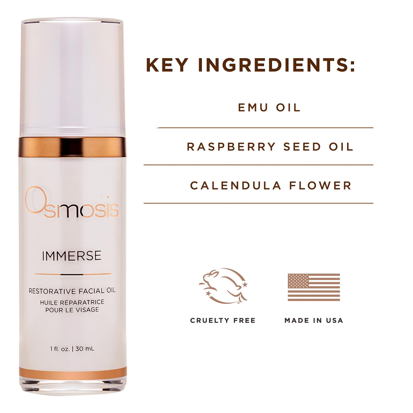 OSMOSIS IMMERSE Restorative Hydrating Facial Oil with Emu, Raspberry Seed Oil & Calendula – 1 fl oz