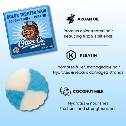 Otter Co. Solid Shampoo for Color-Treated Hair – Keratin & Argan Oil, Anti-Chlorine, USA Made