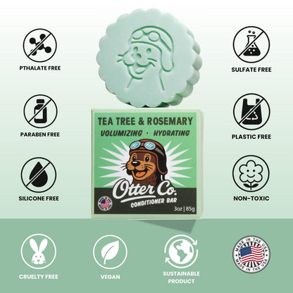 Otter Co Tea Tree & Rosemary Volumizing Conditioner Bar - Vegan, Sulfate Free, Non-Toxic, Made in USA