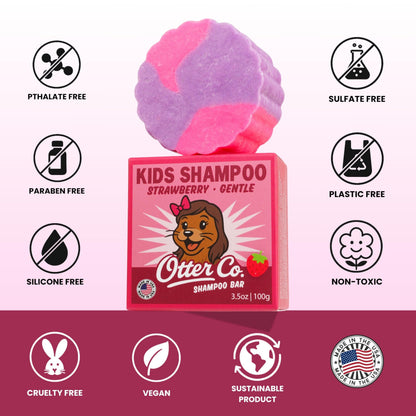 Otter Co. Kids Gentle Strawberry Shampoo Bar — Tear-Free, Sulfate-Free, Organic & USA Made