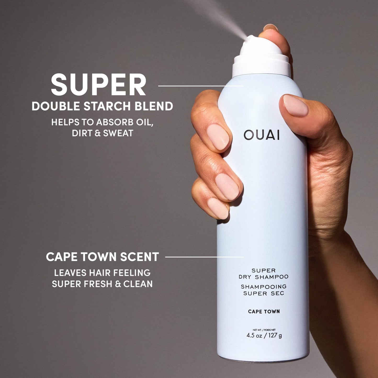 OUAI Super Travel Size Dry Shampoo – Cape Town (2 oz) | Absorbs Oil, Sweat & Dirt