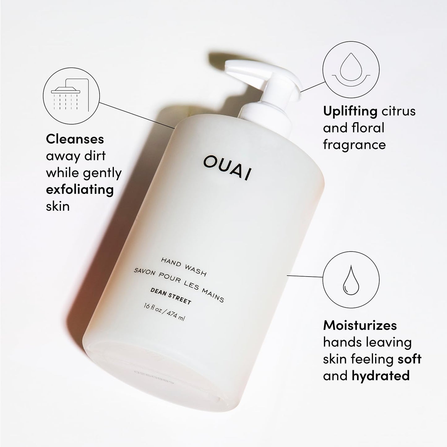 OUAI Hand Wash Dean Street – 2 Pack, 16 oz Each | Gentle Exfoliating Hand Soap