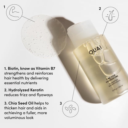 OUAI Fine Hair Shampoo & Conditioner Set – Travel Size, Volumizing with Keratin, Biotin & Chia Seed Oil